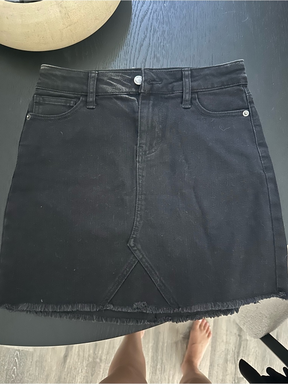 art class Black Denim Mini Skirt with Frayed Hem and Front V Detail - women SM
